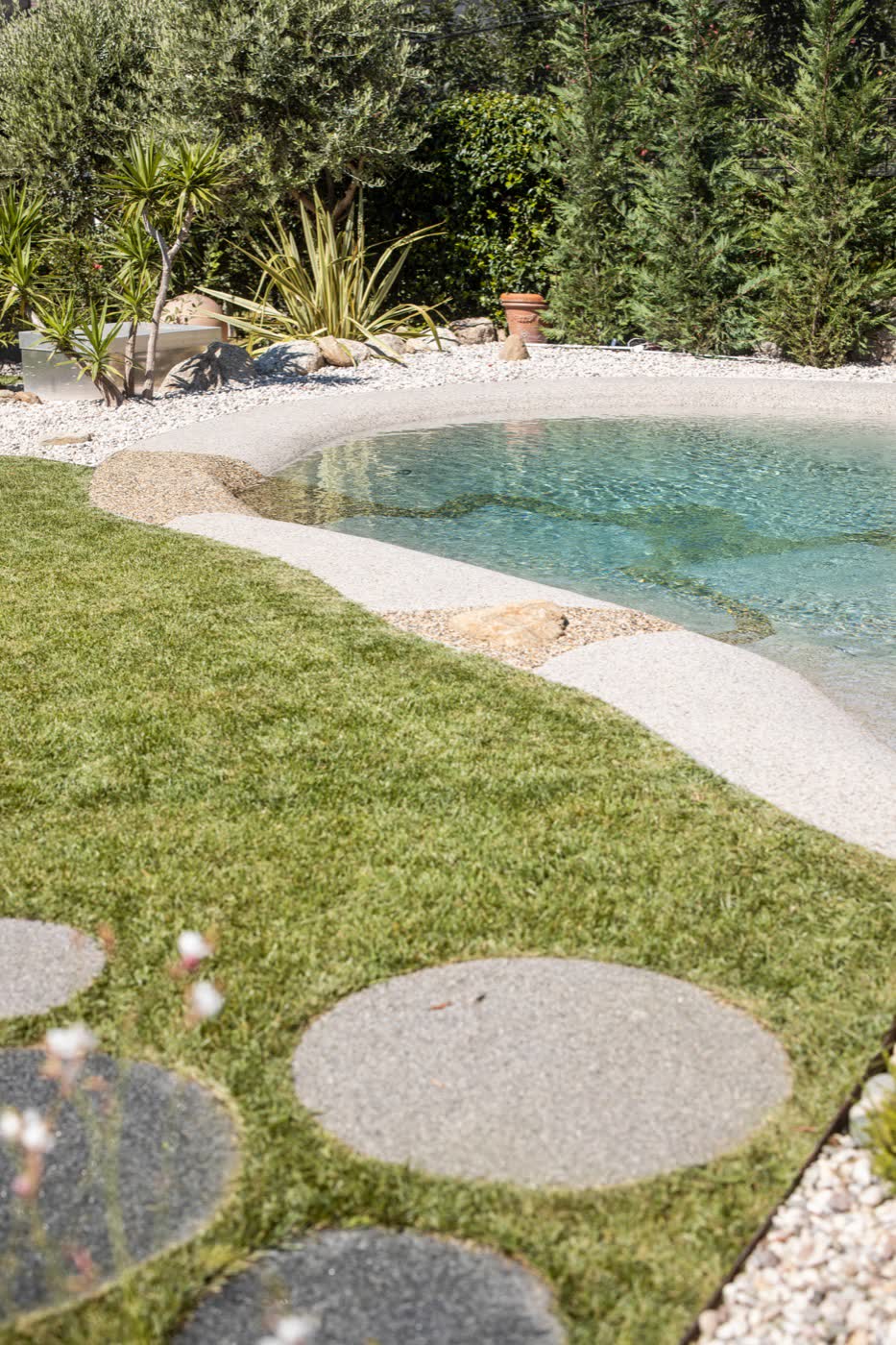 Prato e piscina naturale nel giardino